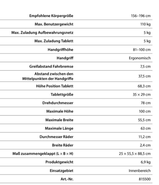 Größentabelle Topro Troja 5g